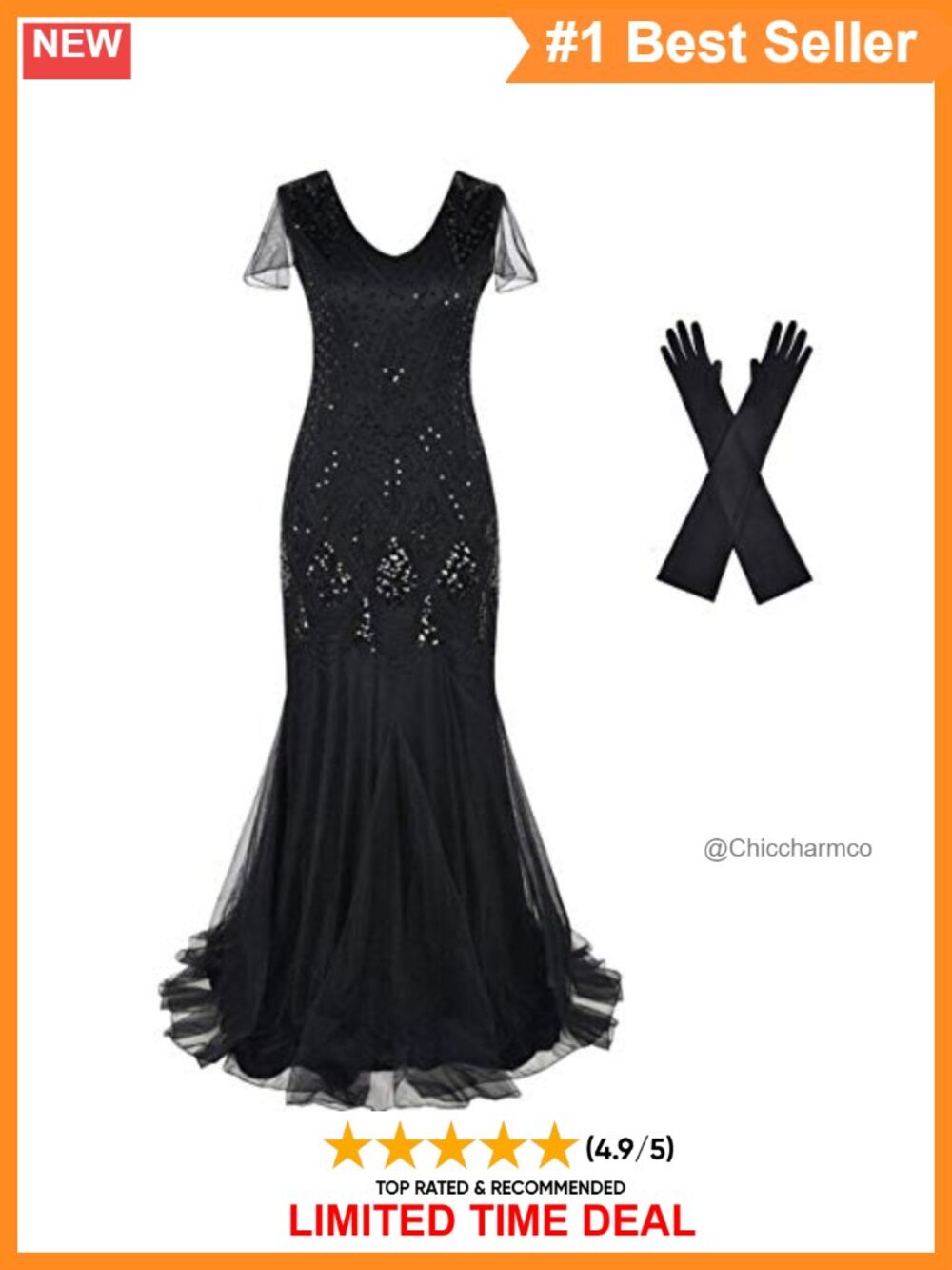 1920s Flapper Evening Dress Sequin Mermaid Maxi Formal Gown